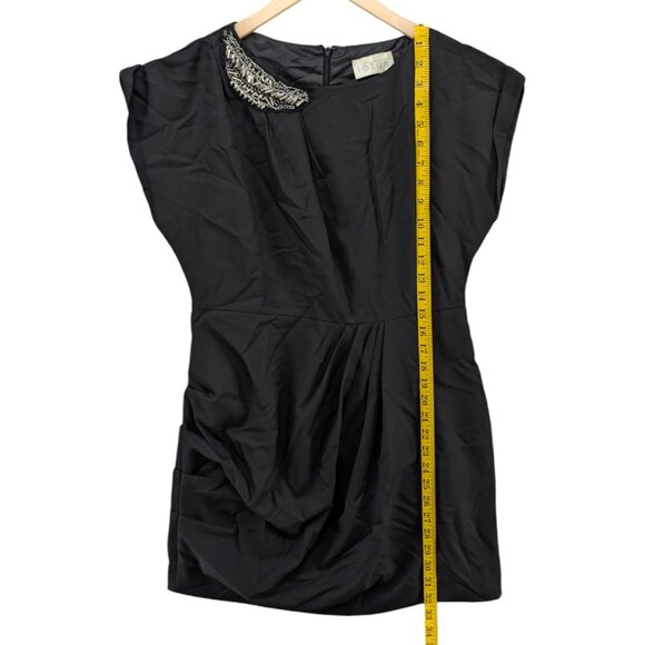 Lotus Ruched Mini Dress Black Beaded Neck Cap Sleeve Pleated Size L - Picture 7 of 13